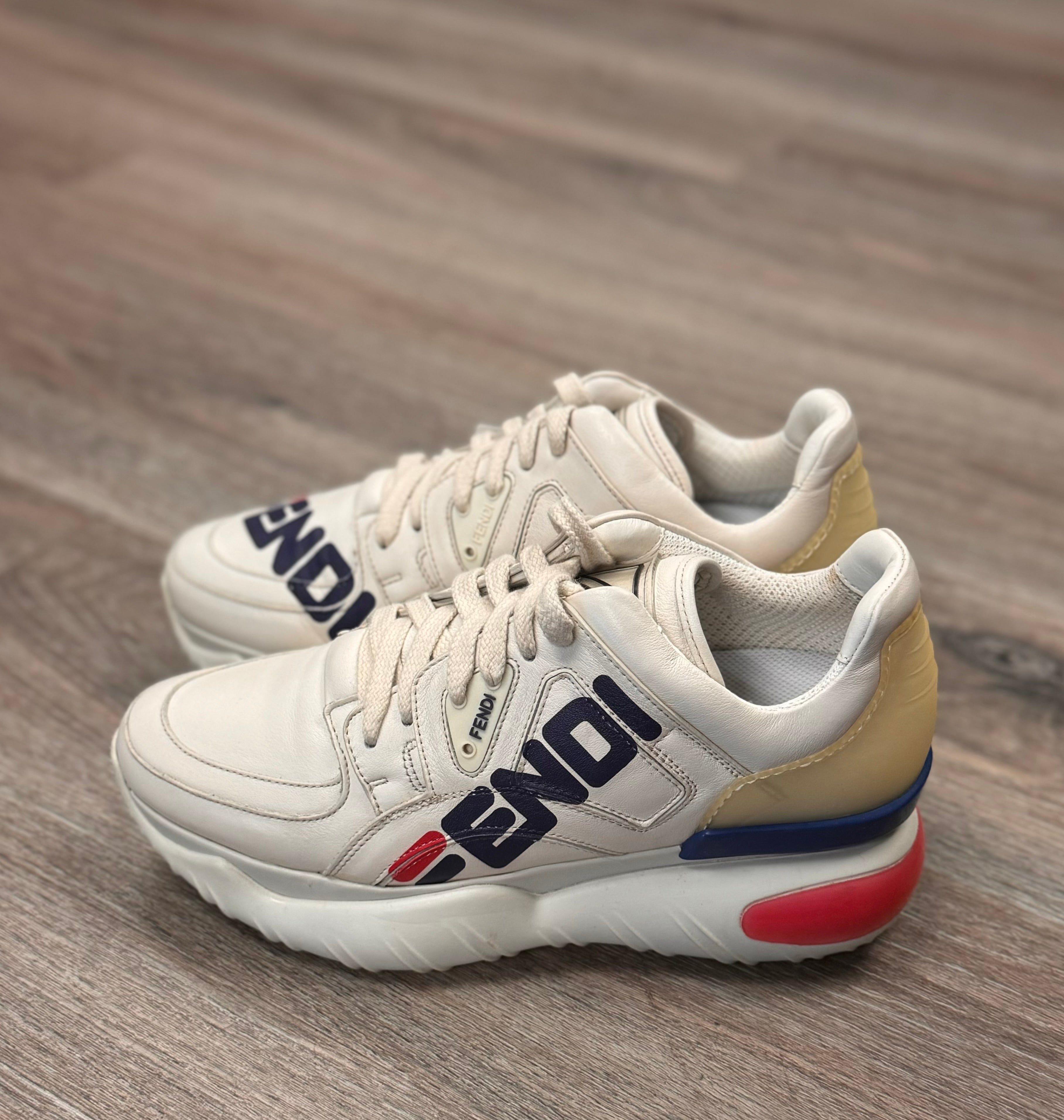 FENDI White Mania Vitello Chunky Logo Lace Up Sneakers Sz. 37