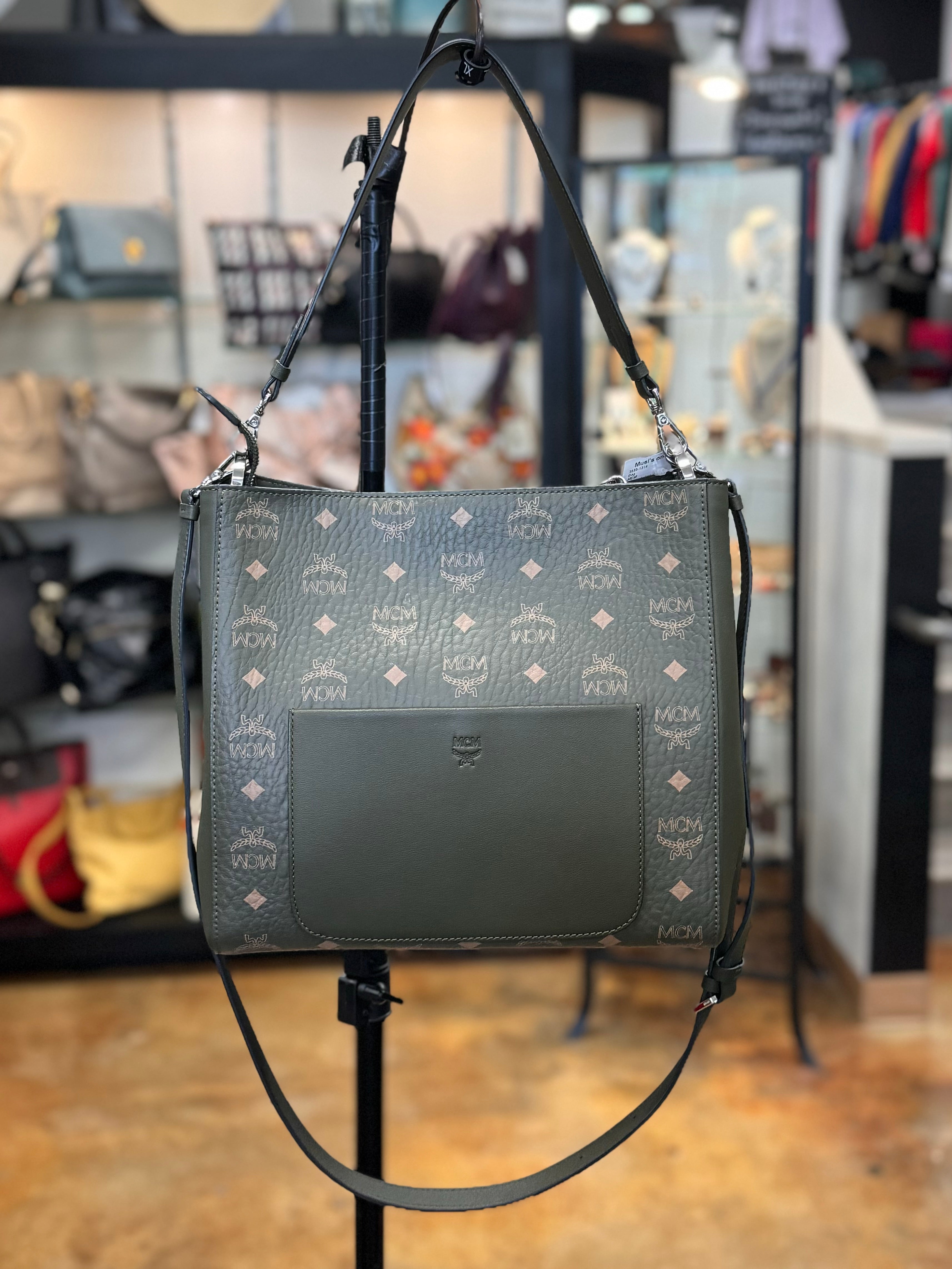 MCM Green Leather Aren Monogram Shoulder Crossbody Bag