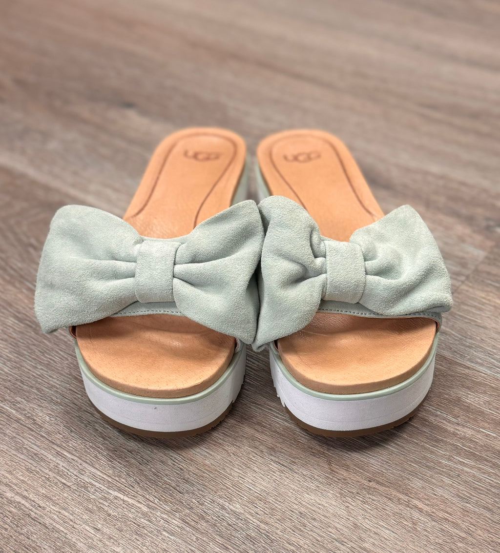 UGG Mint Suede Bow Platform Sandals Slides Sz. 8
