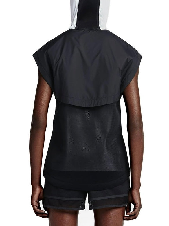 Men's NIKE White & Black Athletic Zip Hooded Vest - XL