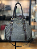 PRADA Green Tessuto Nylon Leather Trim Shoulder Bag