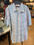 TORI RICHARD Men’s Blue & Multi Vintage Short Sleeve Button Up Shirt - Large