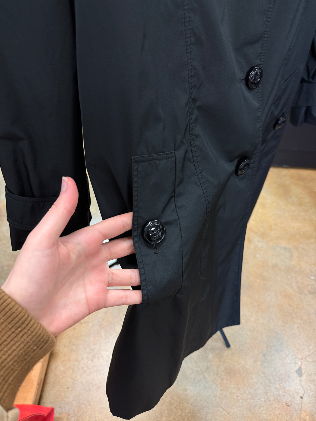 SOLD! BURBERRY London Black Lightweight Trench Coat w/Nova Check Lining Sz. 8