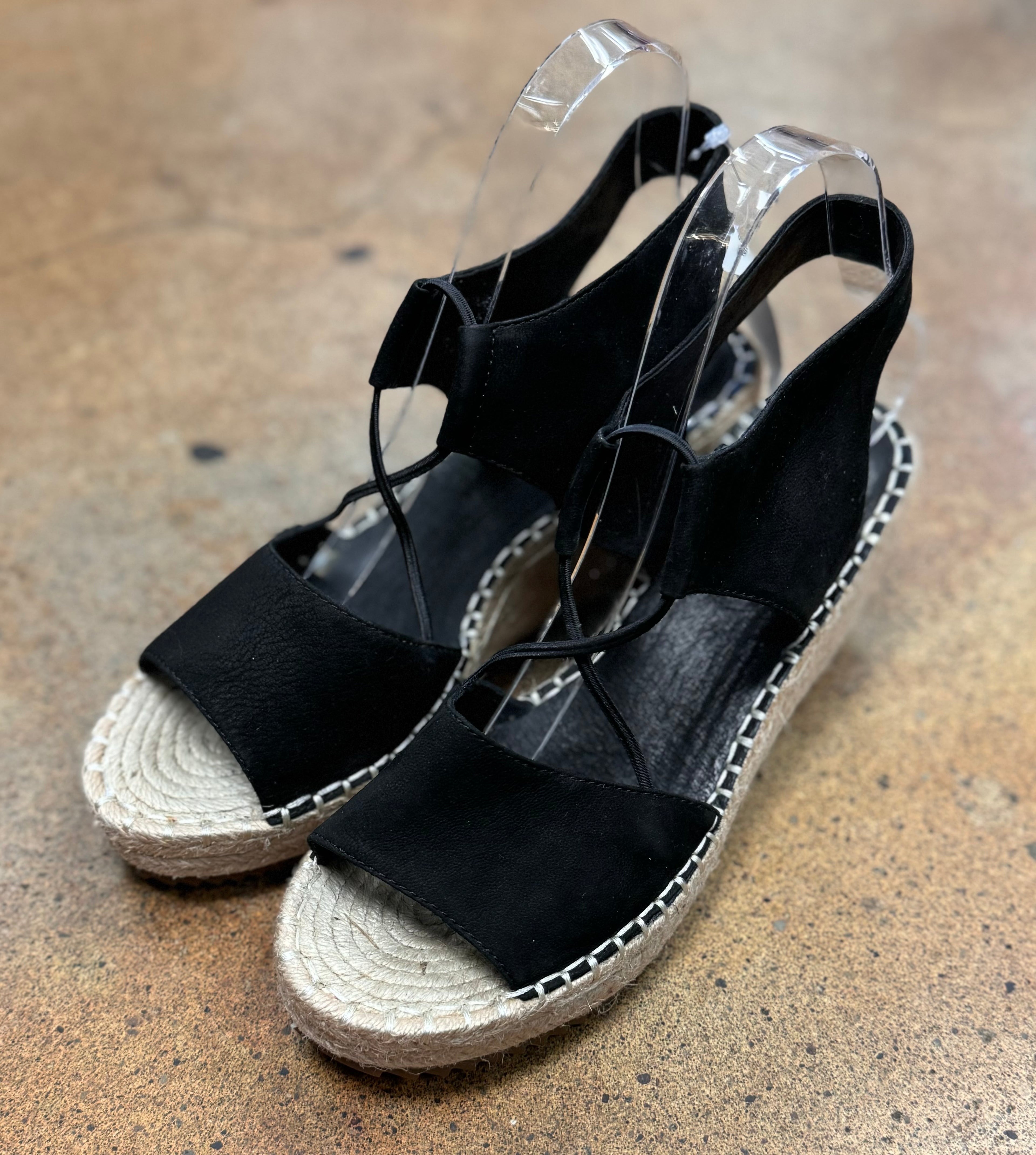 EILEEN FISHER Black Espadrille Wedge Heel Sandals Sz. 8