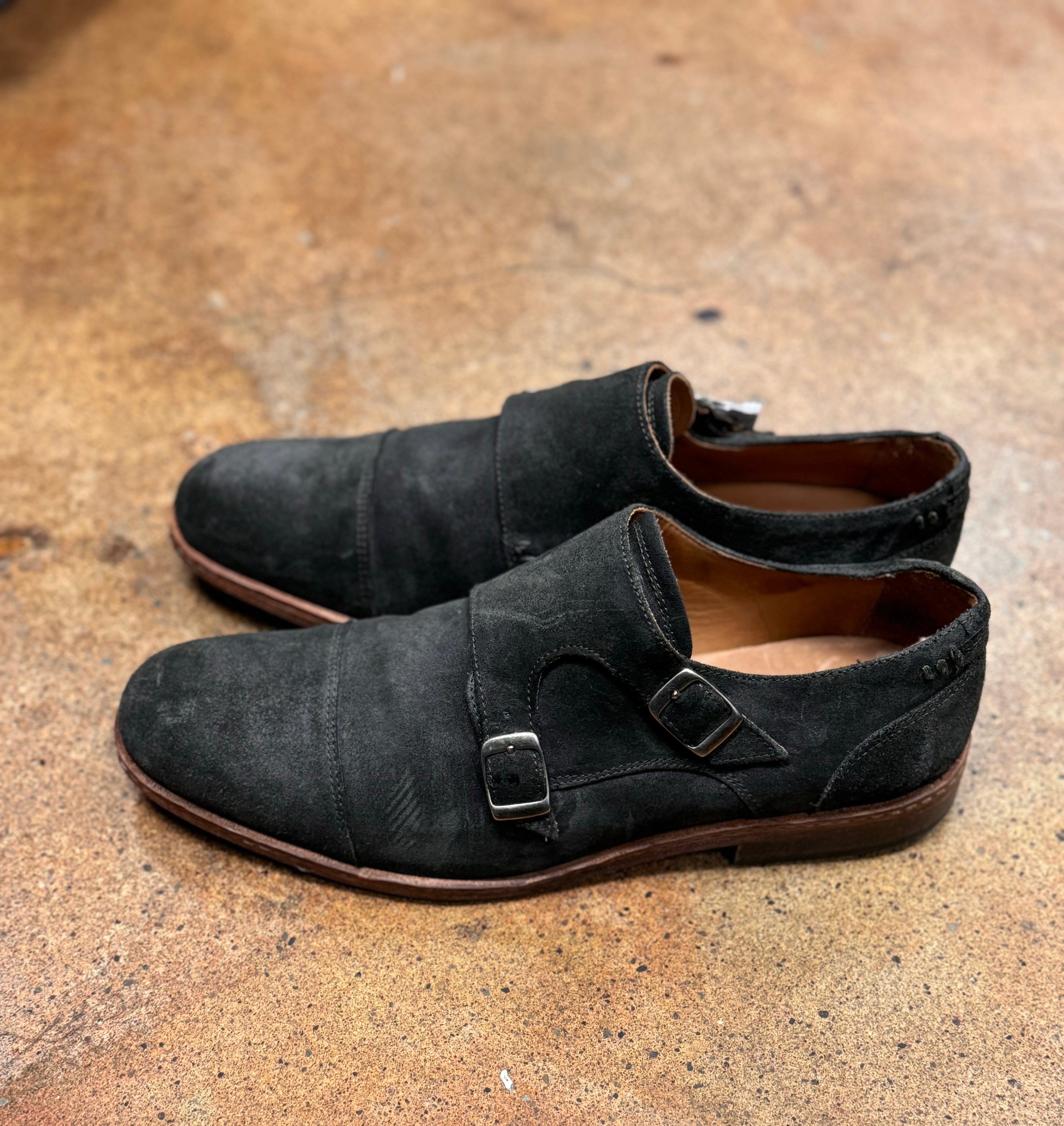john varvatos Grey Suede Double Monk Strap Shoes Sz. 10 1/2