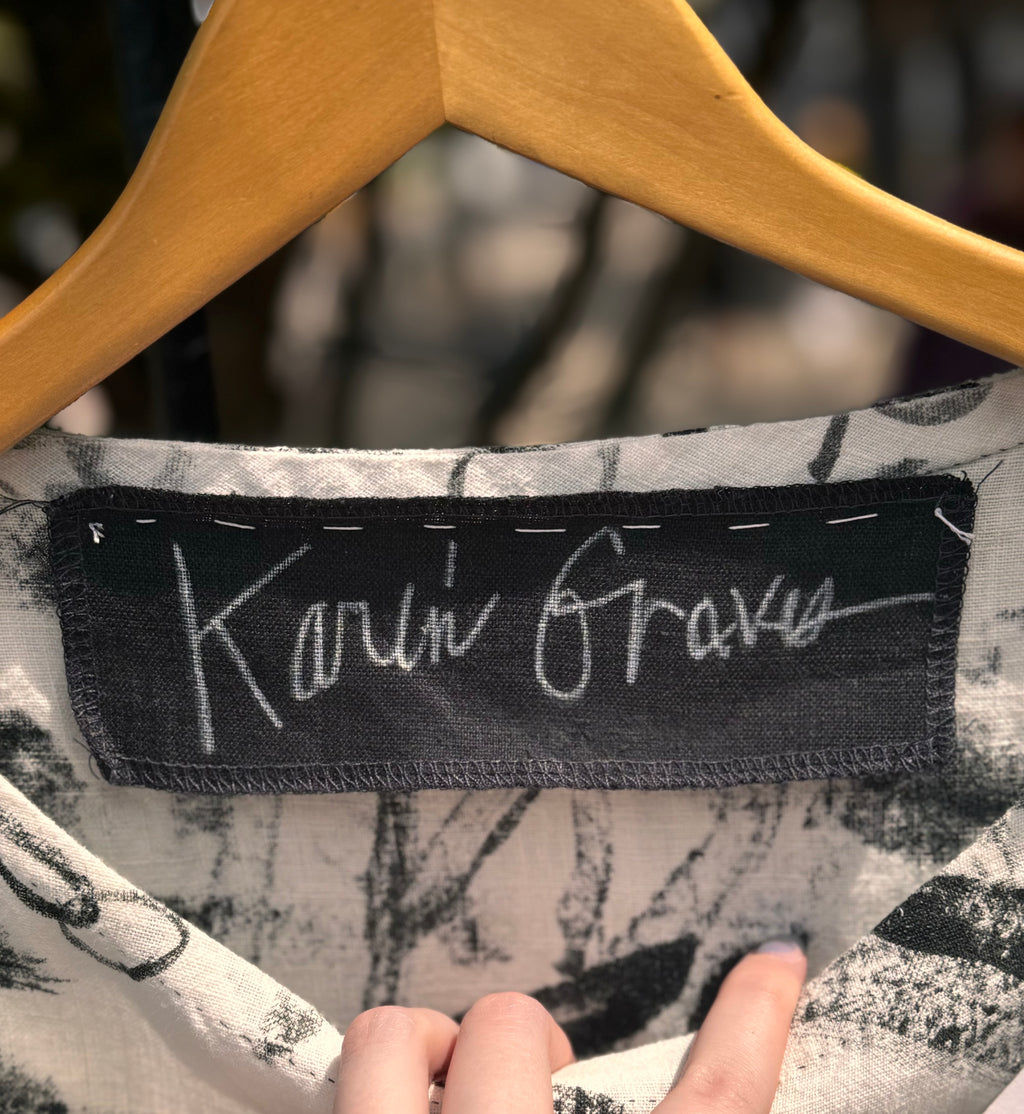 SOLD! Karin Graves White & Black Print Dress Sz. M/L