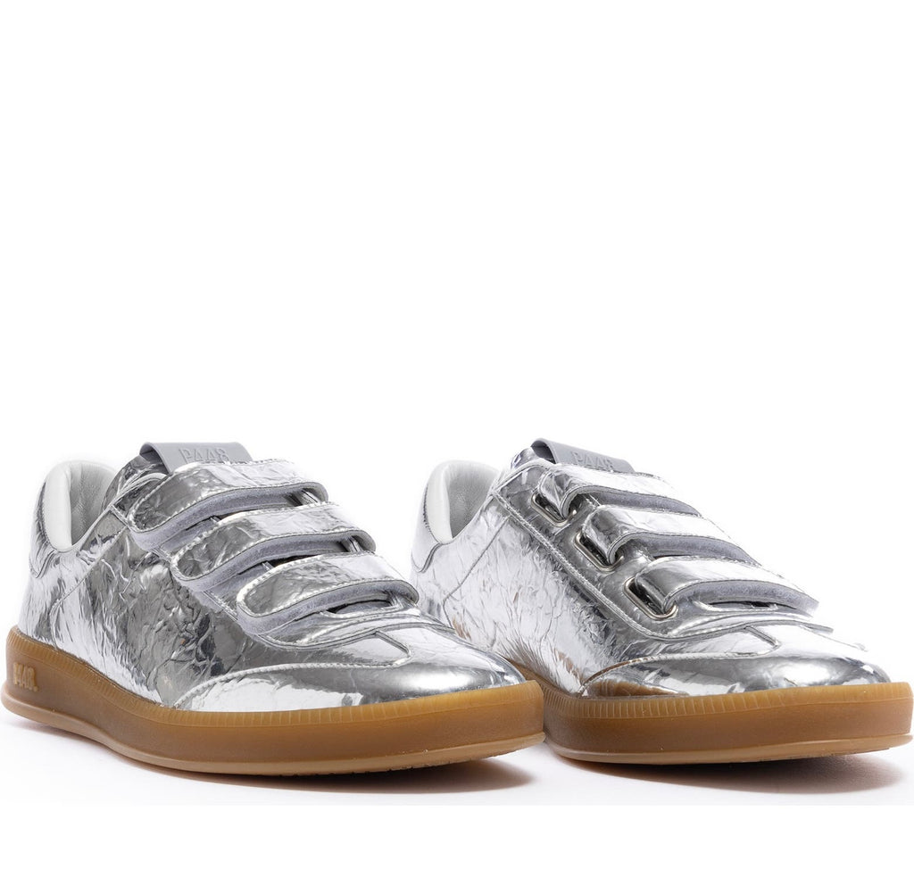 P448 Metallic Silver Monza 3 Strap Leather Shoes Sz. 39 / 8-8.5