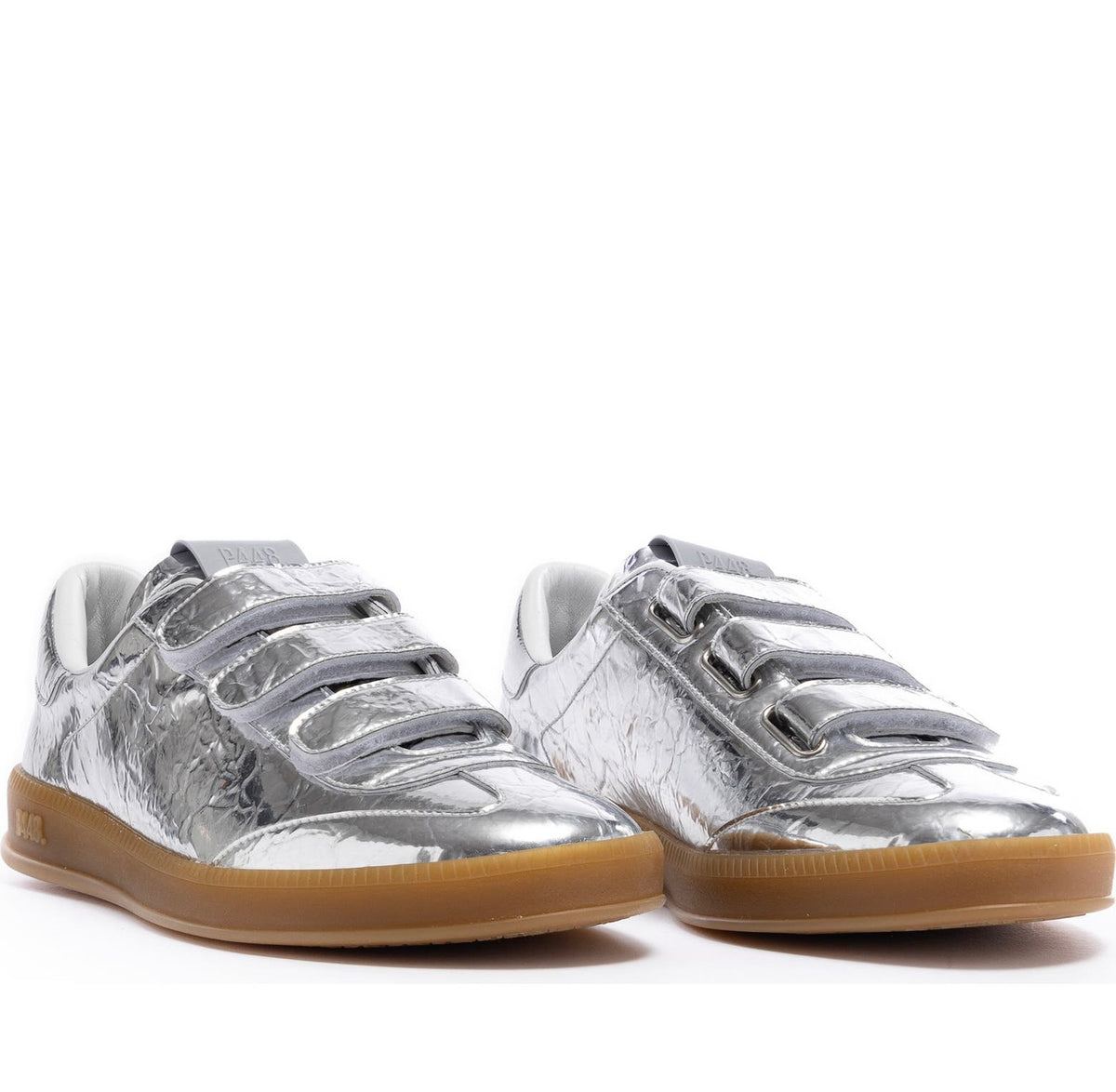 P448 Metallic Silver Monza 3 Strap Leather Shoes Sz. 39 / 8-8.5