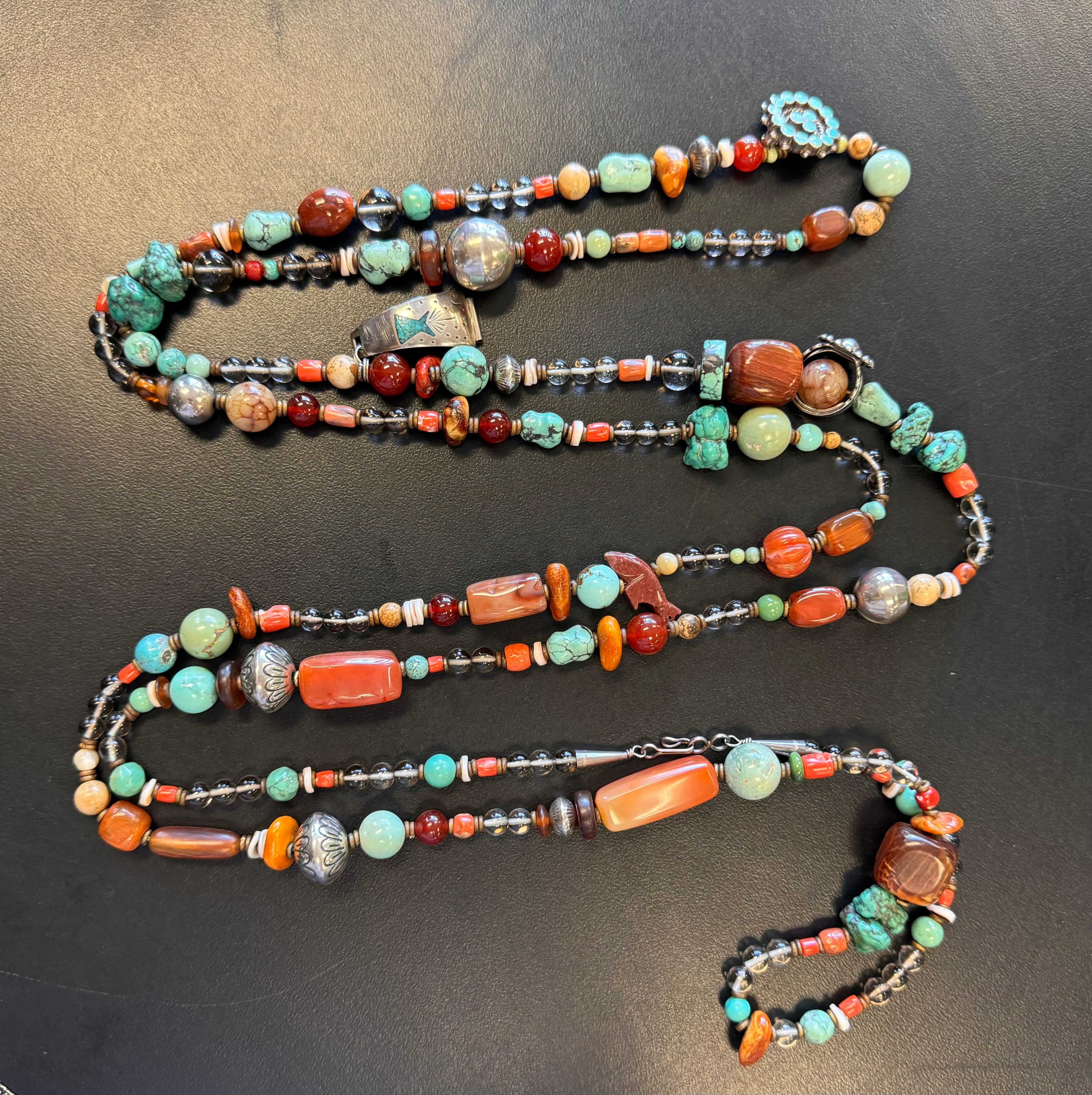 Vintage 1970’s Peyote Bird Sterling Turquoise & Carnelian Coral Necklace
