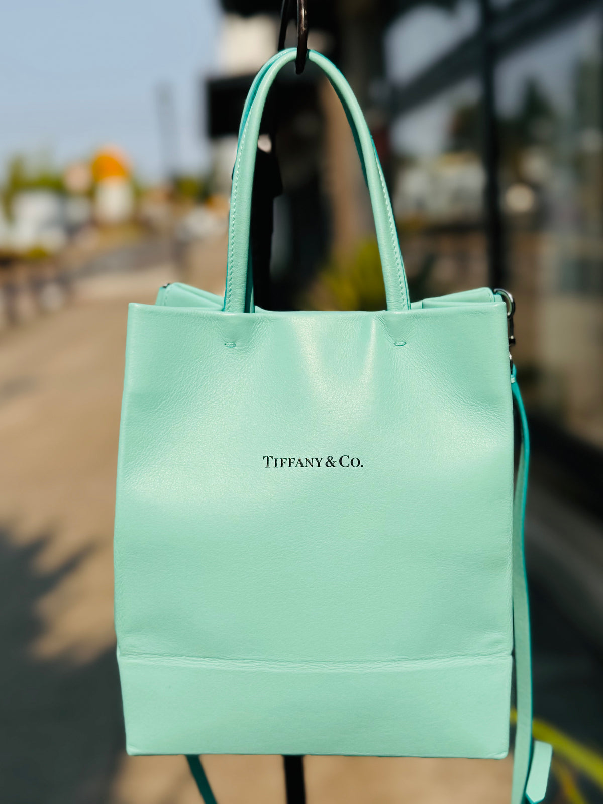 TIFFANY & CO. Turquoise Mini Leather Shopping Hand Bag