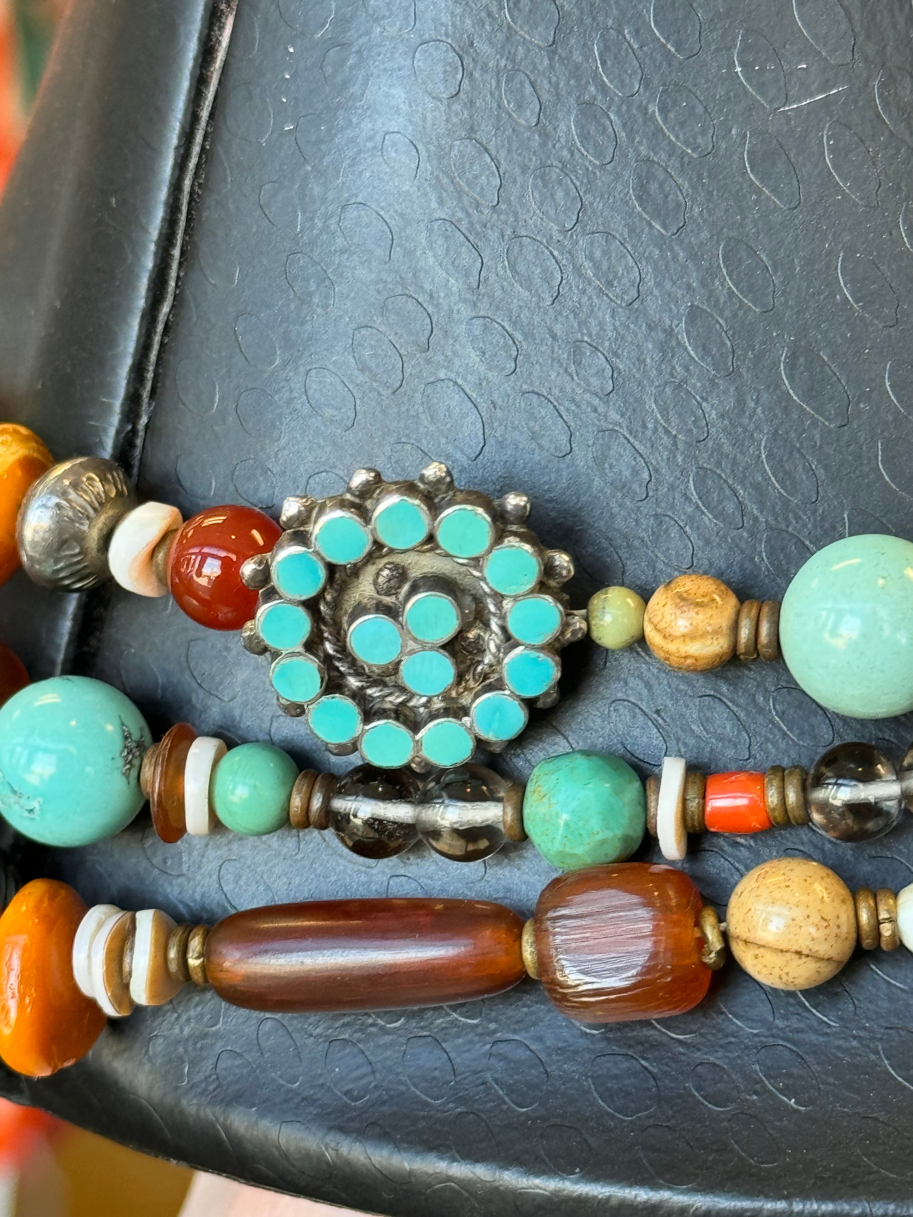 Vintage 1970’s Peyote Bird Sterling Turquoise & Carnelian Coral Necklace