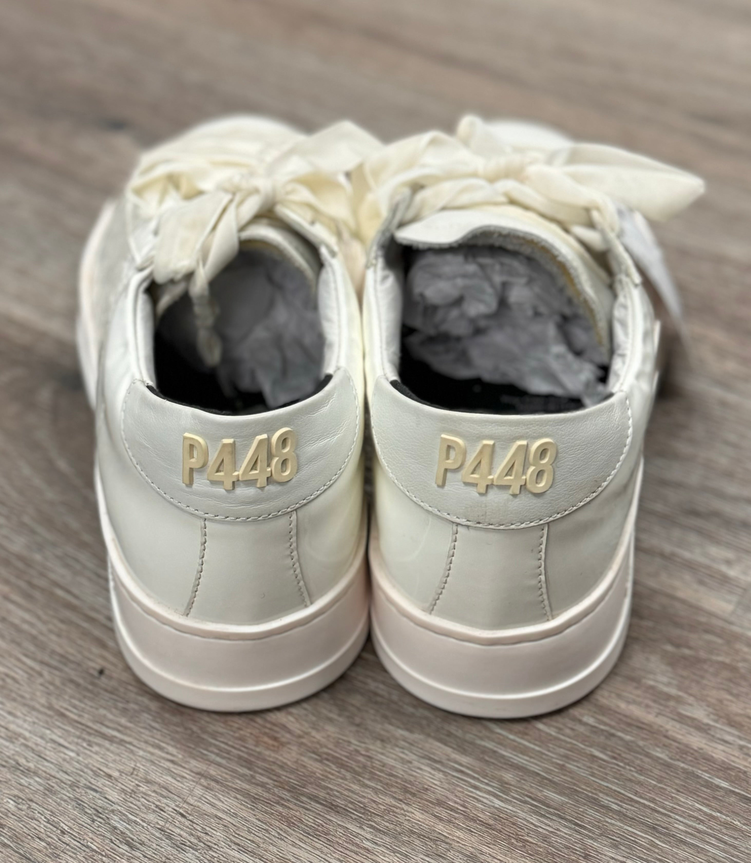 P448 Cream Platform Patent Leather Ribbon Lace Up Sneakers Sz. 10