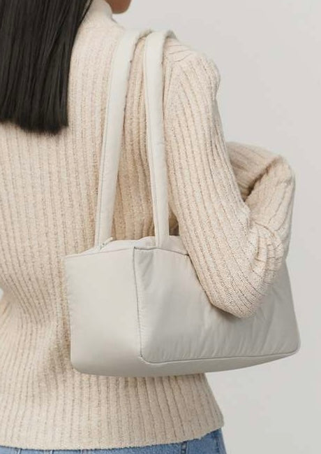 AMOMENTO Cream Nylon Padded Square Shoulder Bag