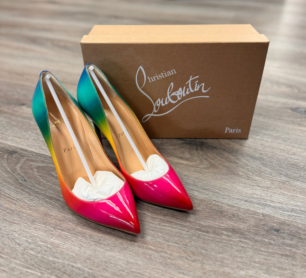 Christian LouBoutin Patent Leather Pigalle Follies Rainbow Ombré Heels Sz. 39 / 9 NEW!