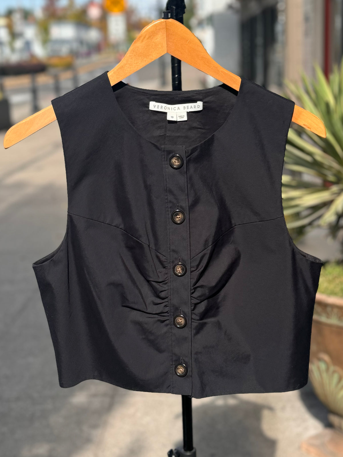 VERONICA BEARD Black Shenari Button Up Sleeveless Cropped Top Sz. 10