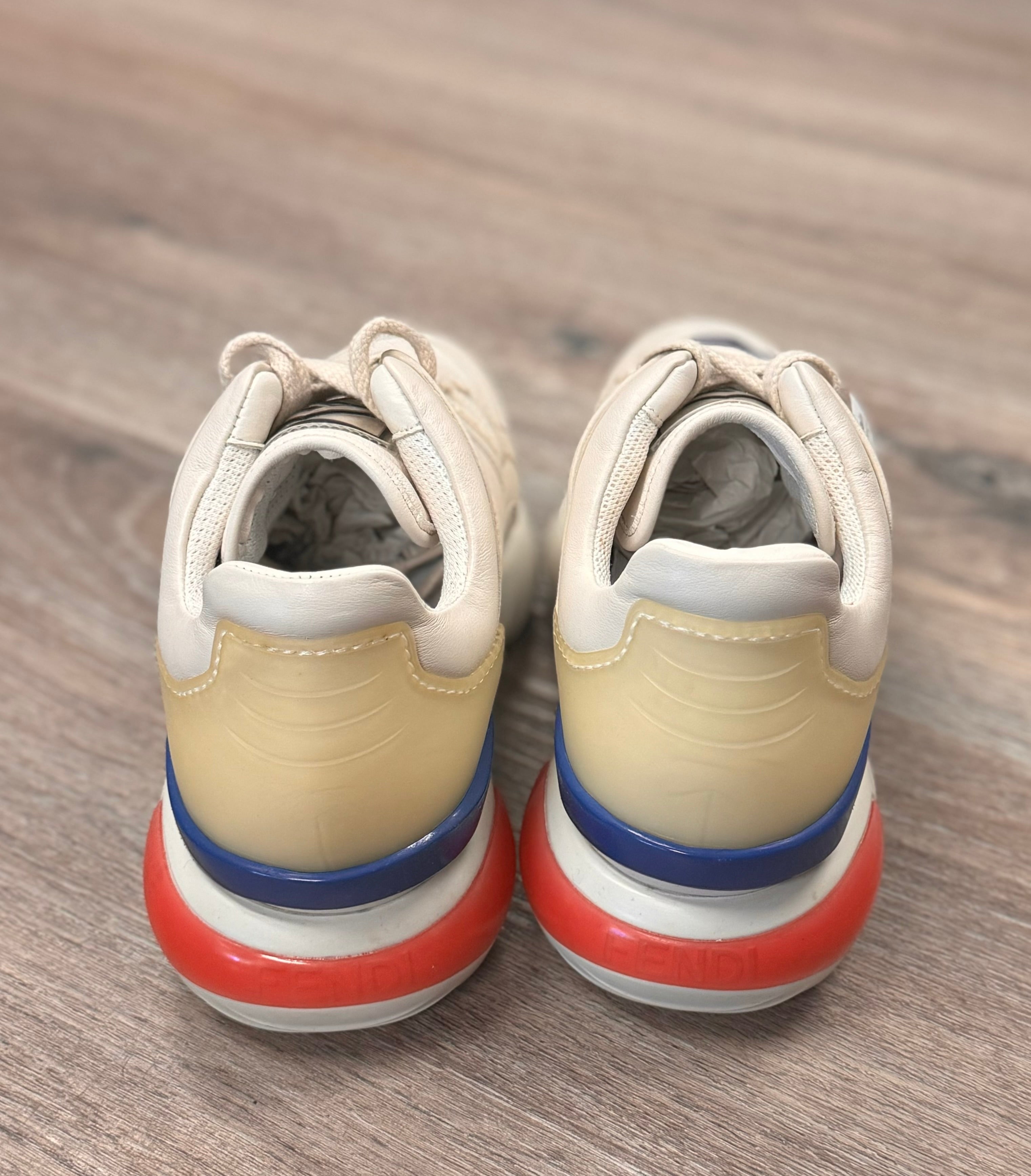 FENDI White Mania Vitello Chunky Logo Lace Up Sneakers Sz. 37