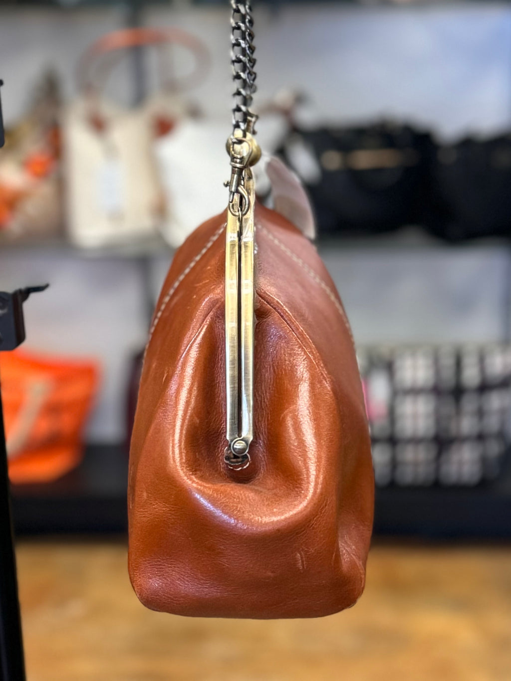 Patricia Nash Brown Leather Kiss Lock Crossbody Bag