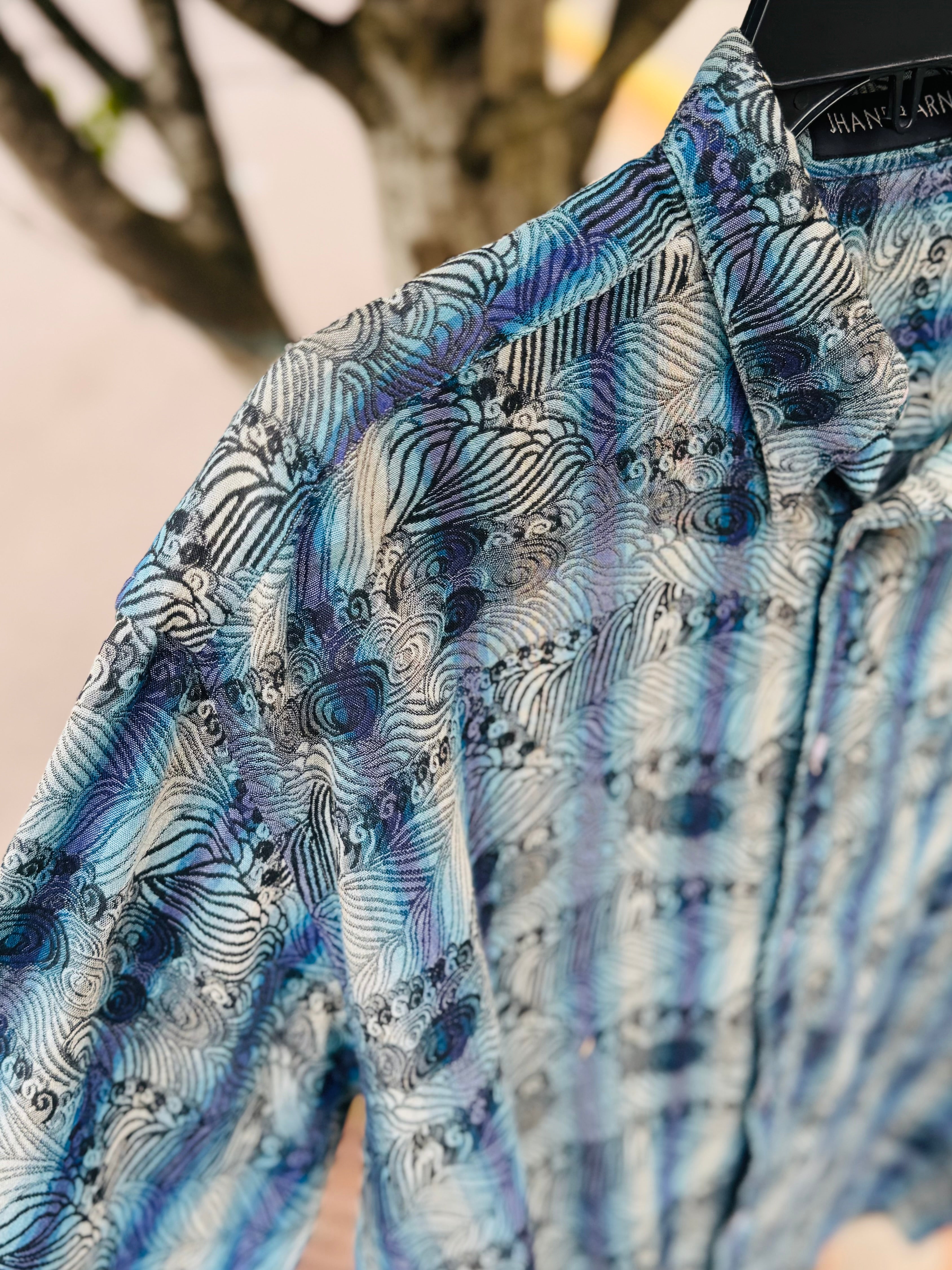Vintage JHANE BARNES Blue & Grey Men’s Long Sleeve Button Up Shirt - Large