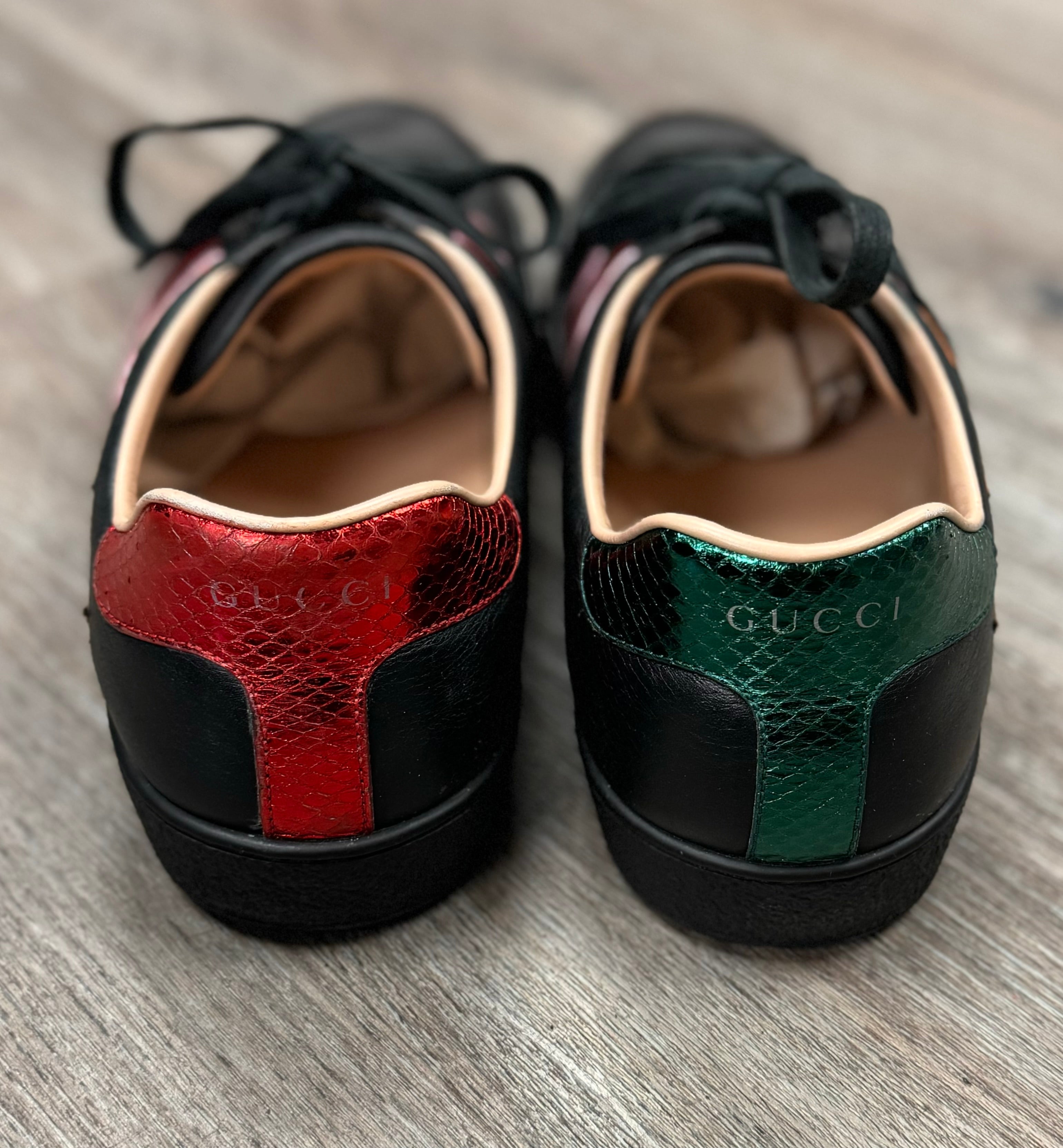 GUCCI Men’s Black Flame Ace Sneakers Sz. 9
