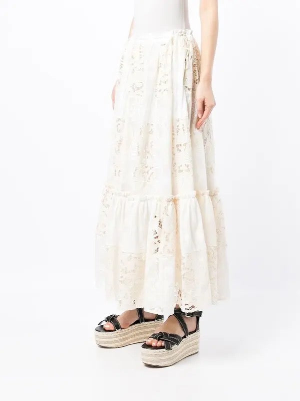 ZIMMERMAN Andie Patchwork Design Midi Lace & Checkered Jacquard Panels Skirt New! - Sz. 12