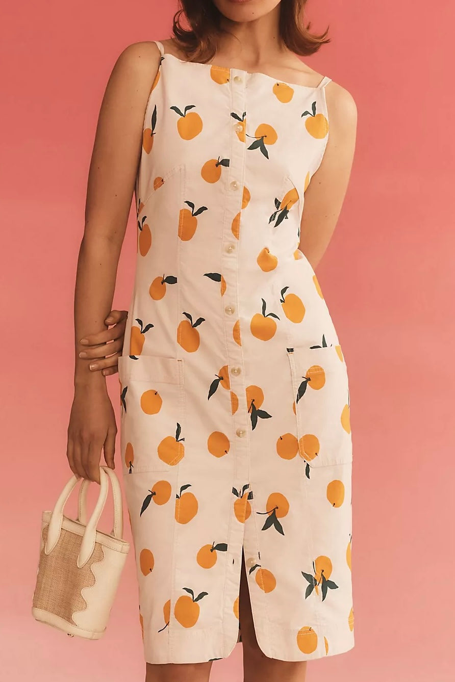 Dylan Mierzwinski Orange Print Colette Midi Dress Large