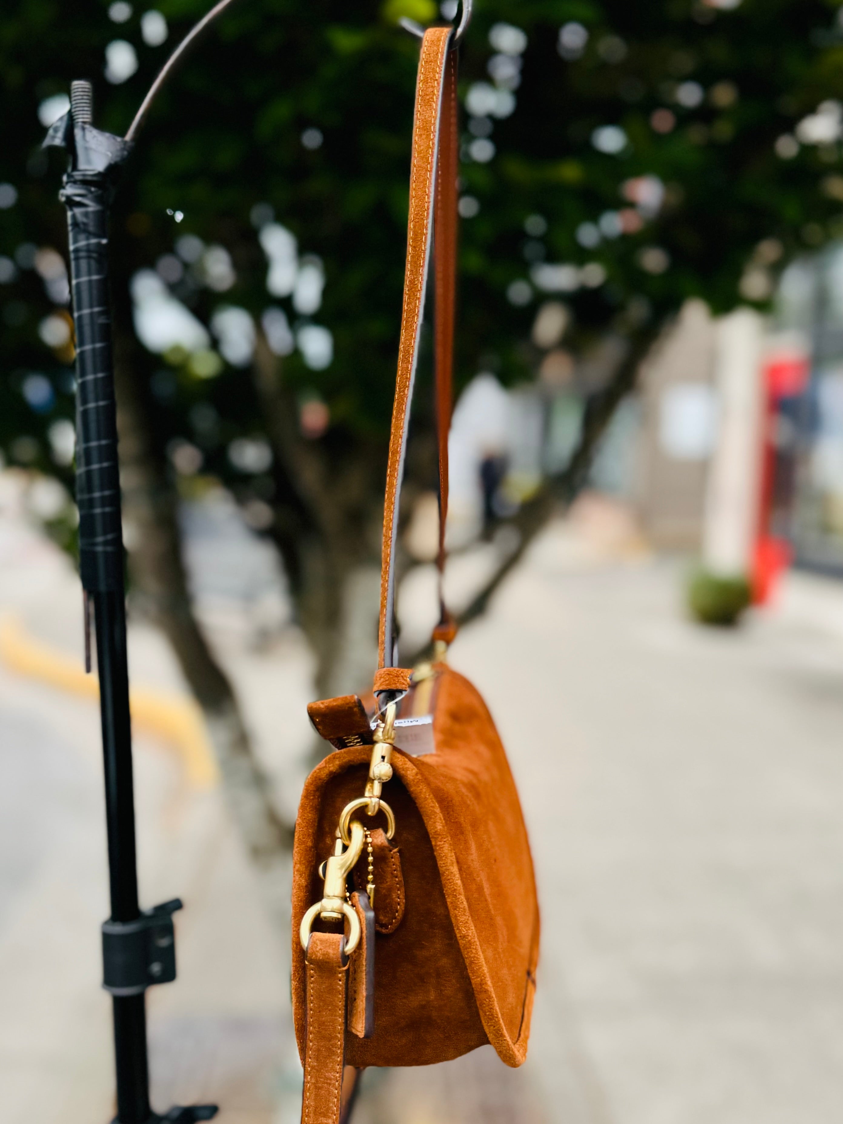 COACH Brown Waverly Suede Convertible Crossbody Bag