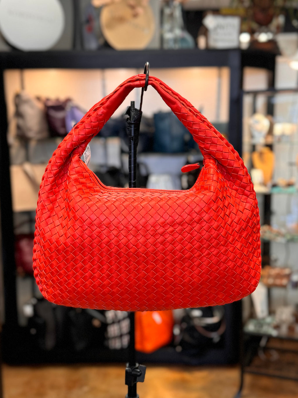 SOLD! BOTTEGA VENETA Orange Intrecciato Woven Leather Hobo Bag NEW