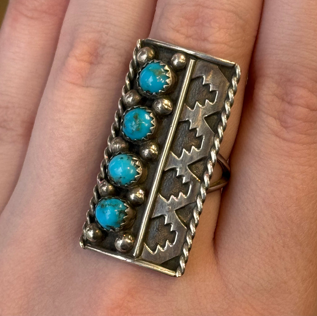 Silver Kingman Sterling Turquoise Native American Navajo Ring Sz. 8