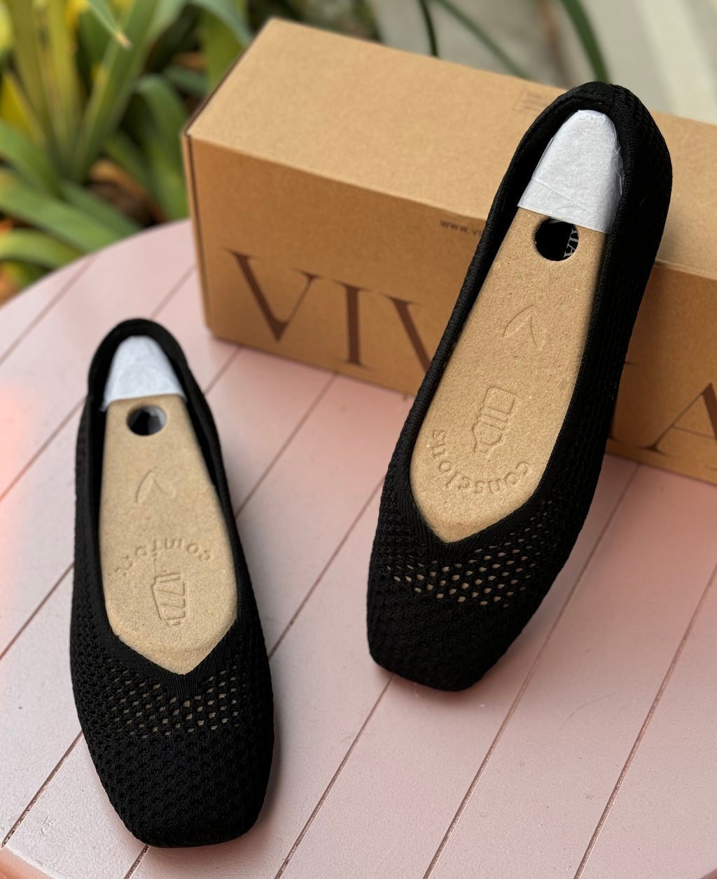 VIVAIA Margot 2.0 Black Mesh Square Toe Ballet Flats Sz. 39 / 8-8.5