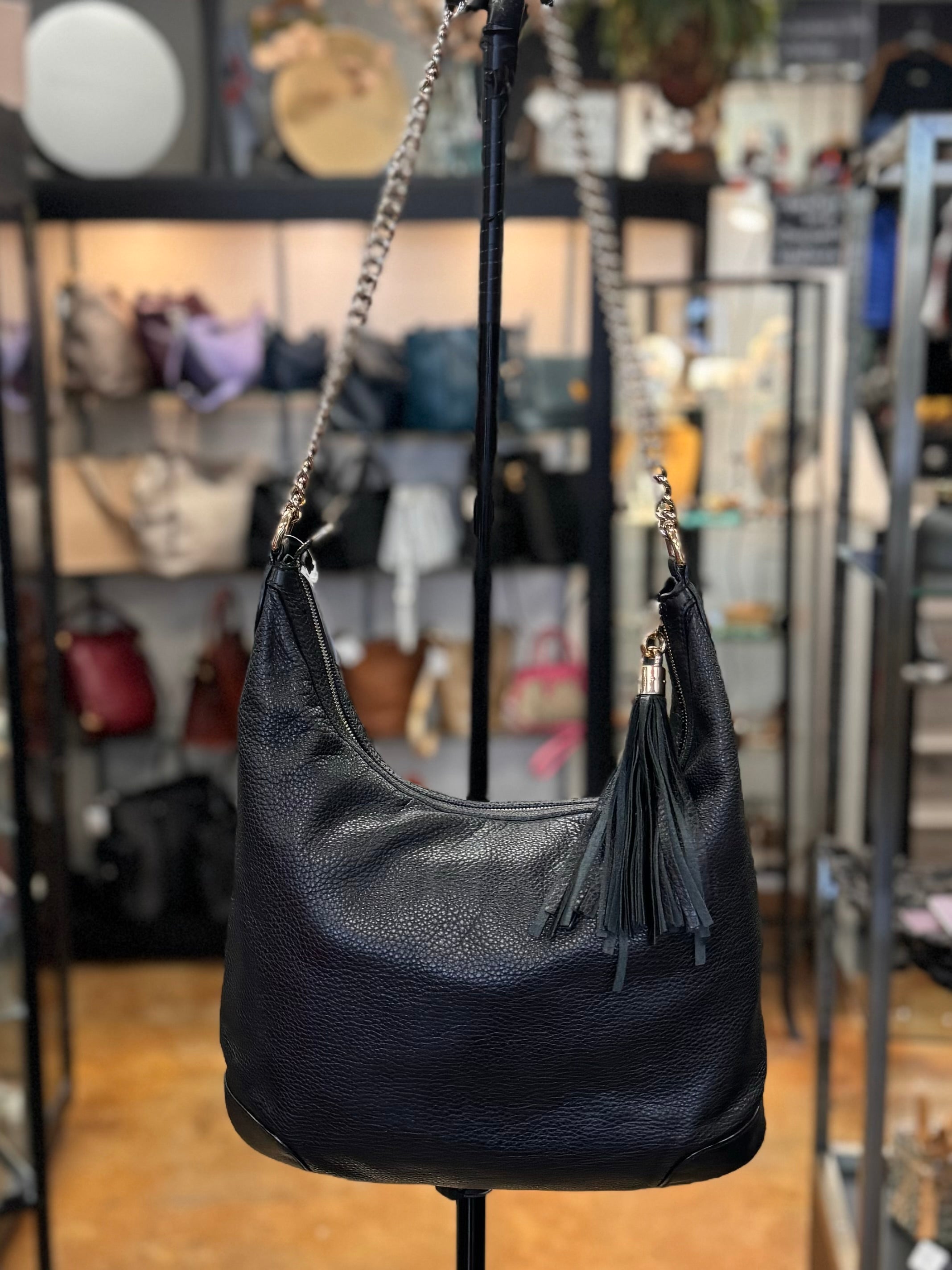 SOLD! GUCCI Black Pebbled Leather Soho Tabasco Hobo Bag