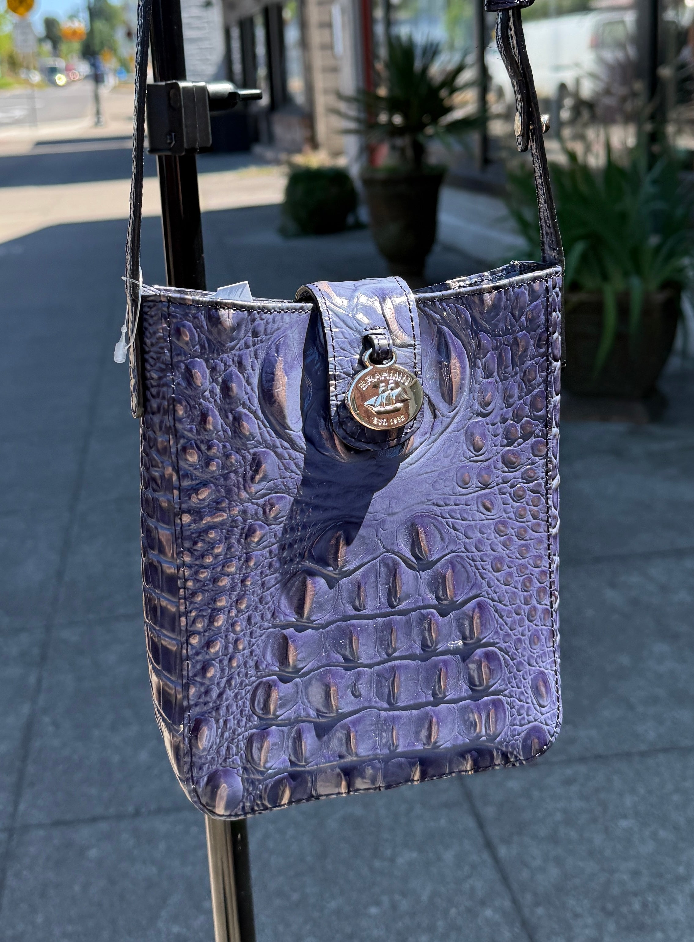 BRAHMIN Blue Marley Croc Embossed Leather Bag
