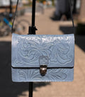 Patricia Nash Blue Floral Tooled Leather Crossbody Bag