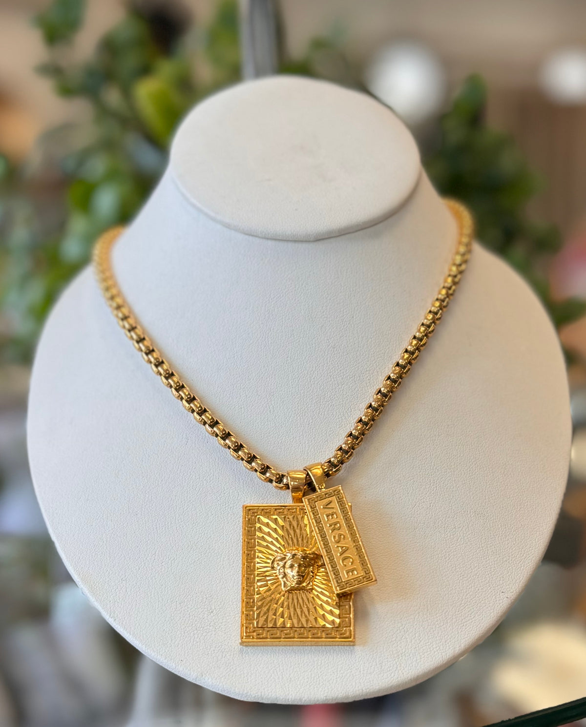 VERSACE Chunky Gold Rectangle Medusa Necklace