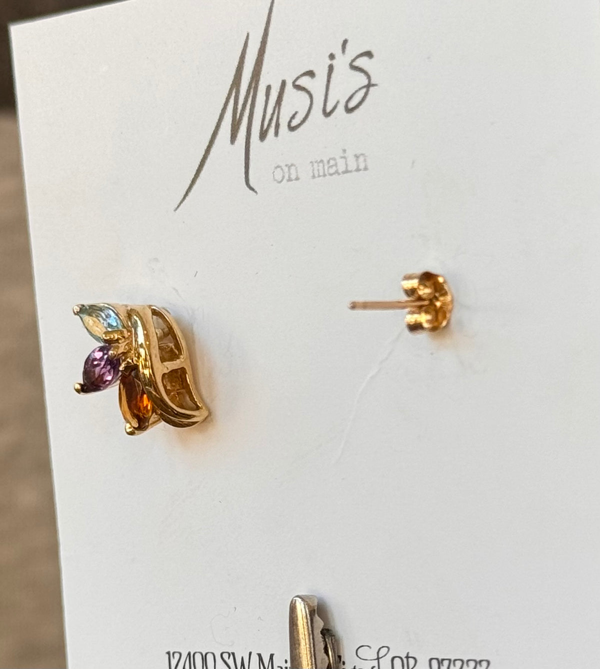 14K Yellow Gold Faceted Marquis Topaz, Amethyst, Citrine Swirl Stud Earrings