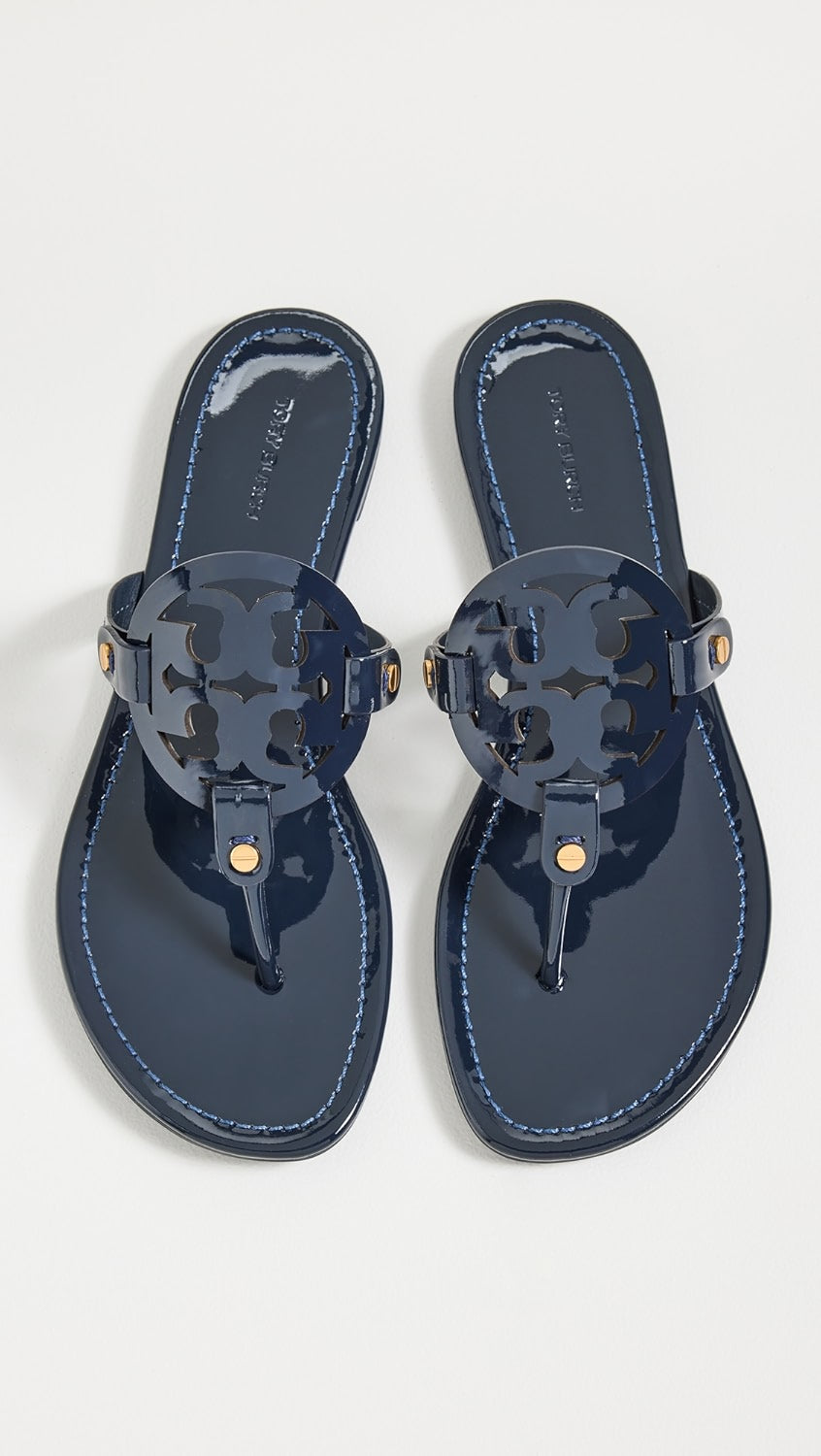 TORY BURCH Patent Leather Navy Miller Thong Sandals Sz. 8