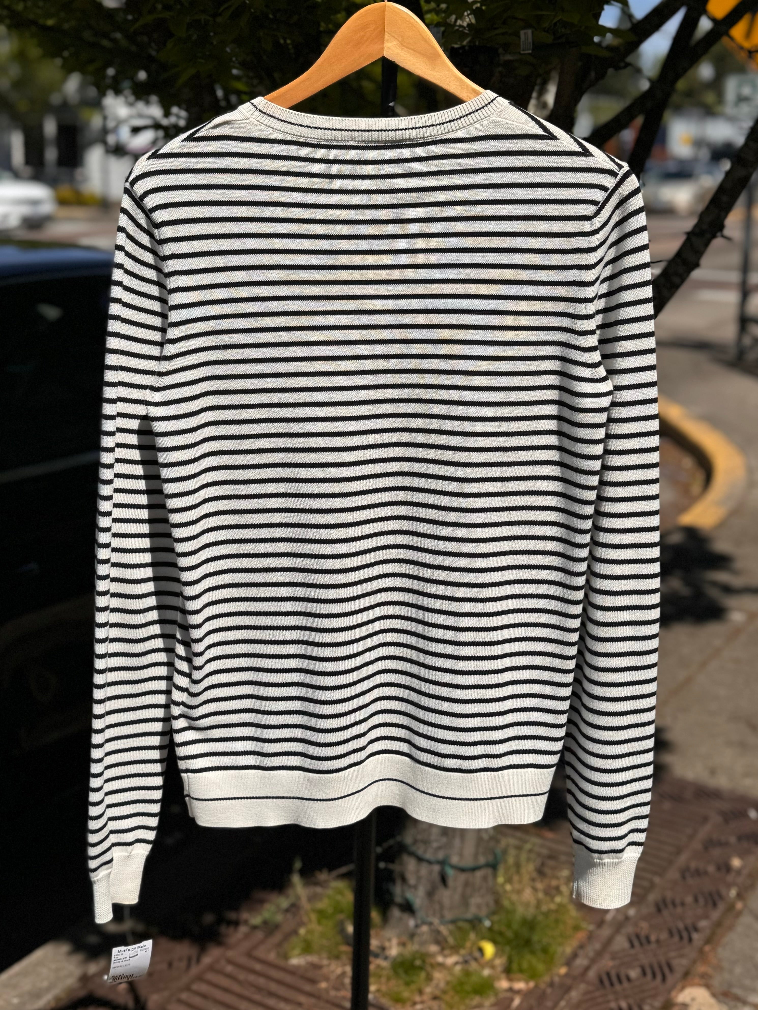 MONCLER White & Black Stripped Cotton Long Sleeve Shirt Small