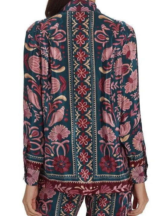 FARM RIO Seashell Tapestry Button Up Top - Medium