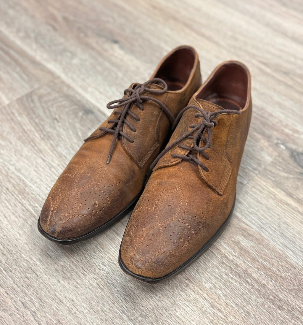 Men's BOSS Brown Leather Embroidered Lace Up Oxford Shoes Sz. 43