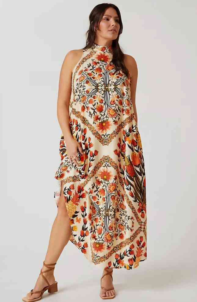 FARM RIO Halter Maxi Folkloric Floral Dress Sz. 1X