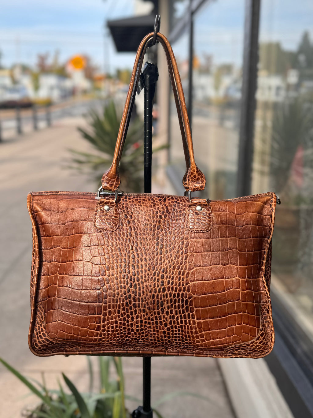 LONGCHAMP Brown Croc Embossed Y2K Vintage Leather Bag