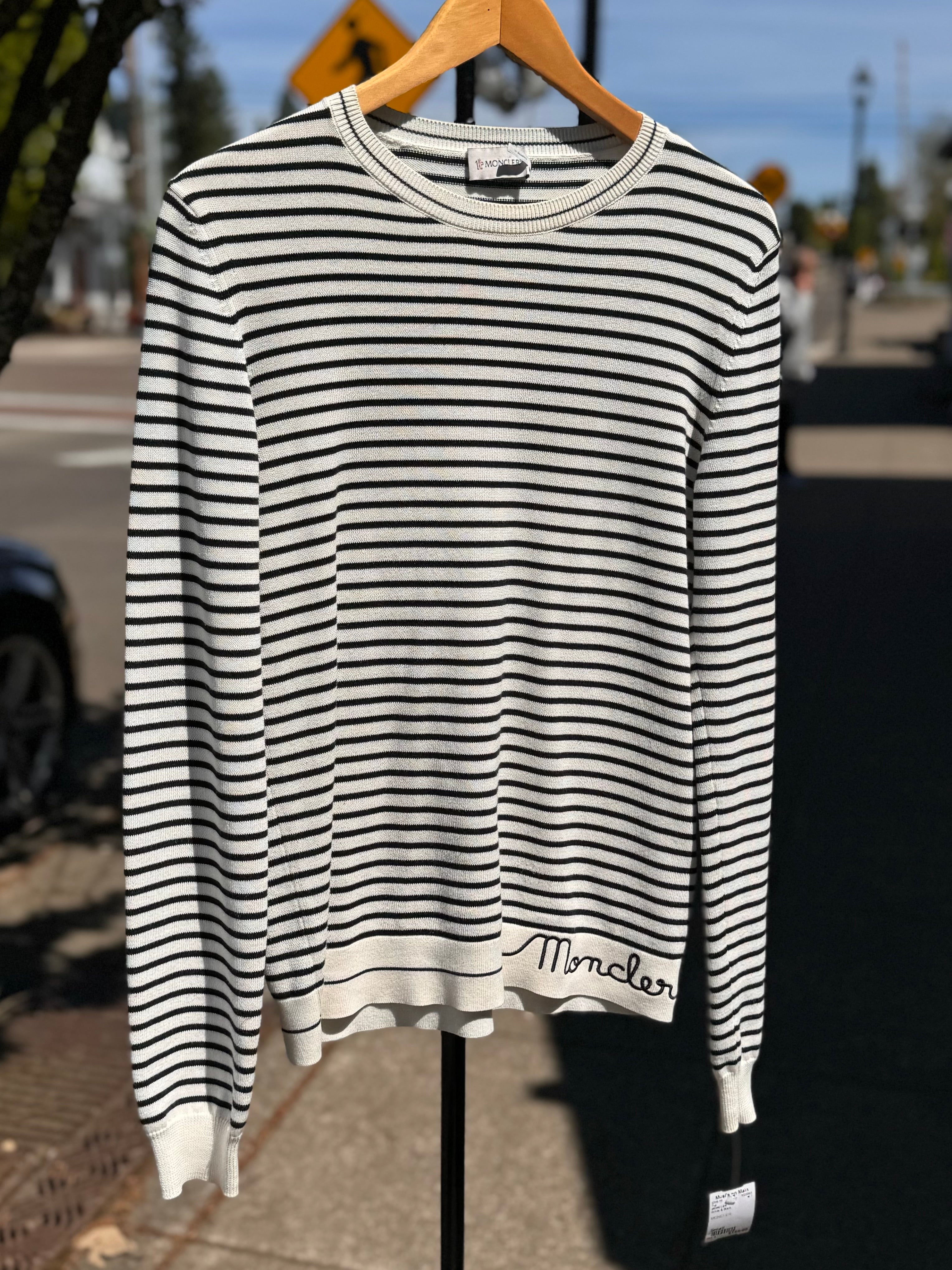 MONCLER White & Black Stripped Cotton Long Sleeve Shirt Small