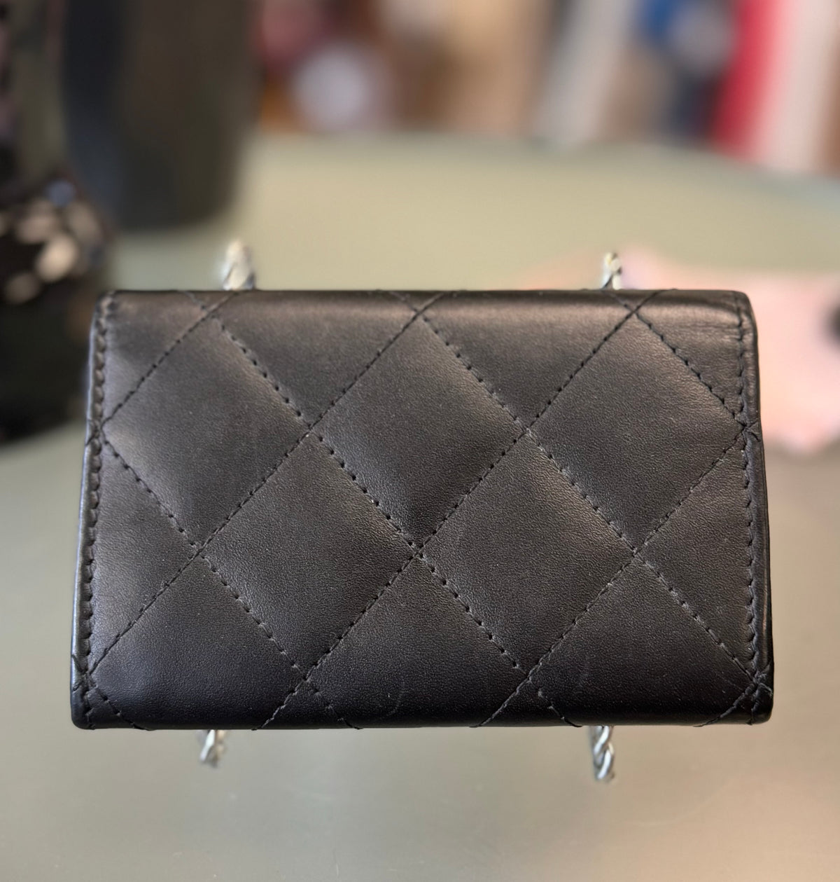 CHANEL Patent Leather Logo Quilted Cambon Card Holder Wallet