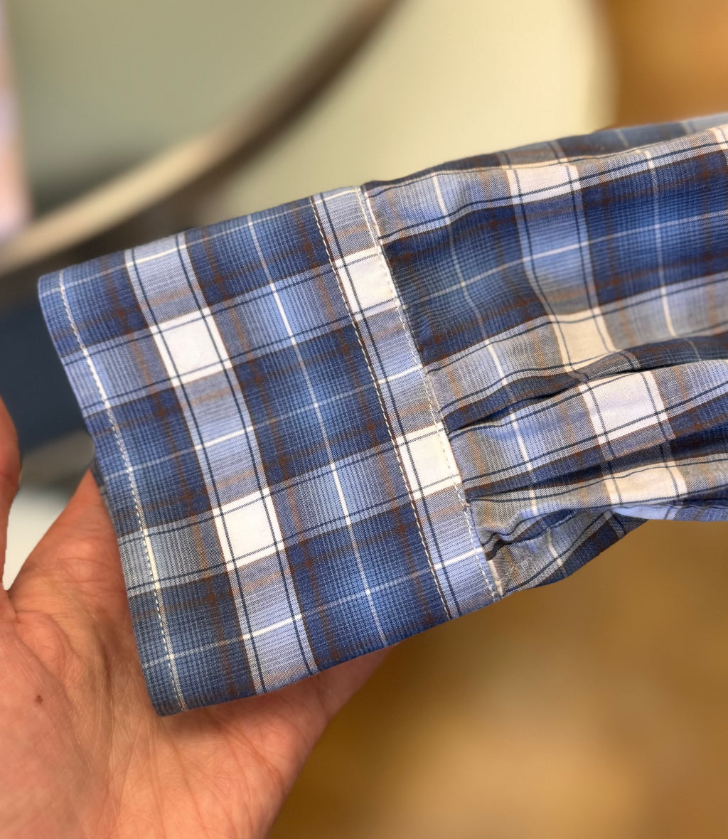 BRUNELLO CUCINELLI Men’s Blue & Black Flannel Button Up Cotton Shirt Medium