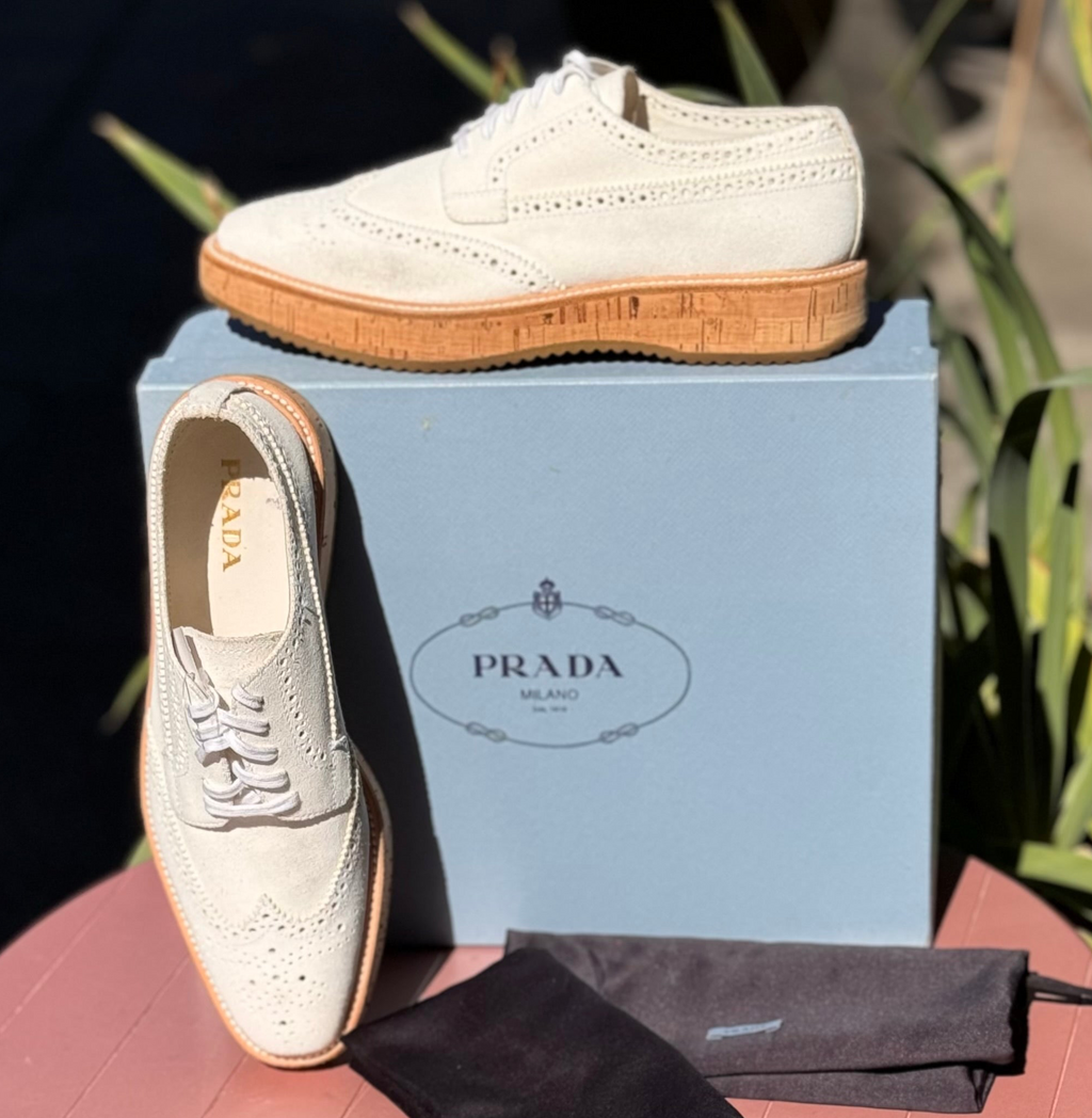 PRADA White Lasercut Accents Oxford Lace Up Shoes Sz. 39 / 9