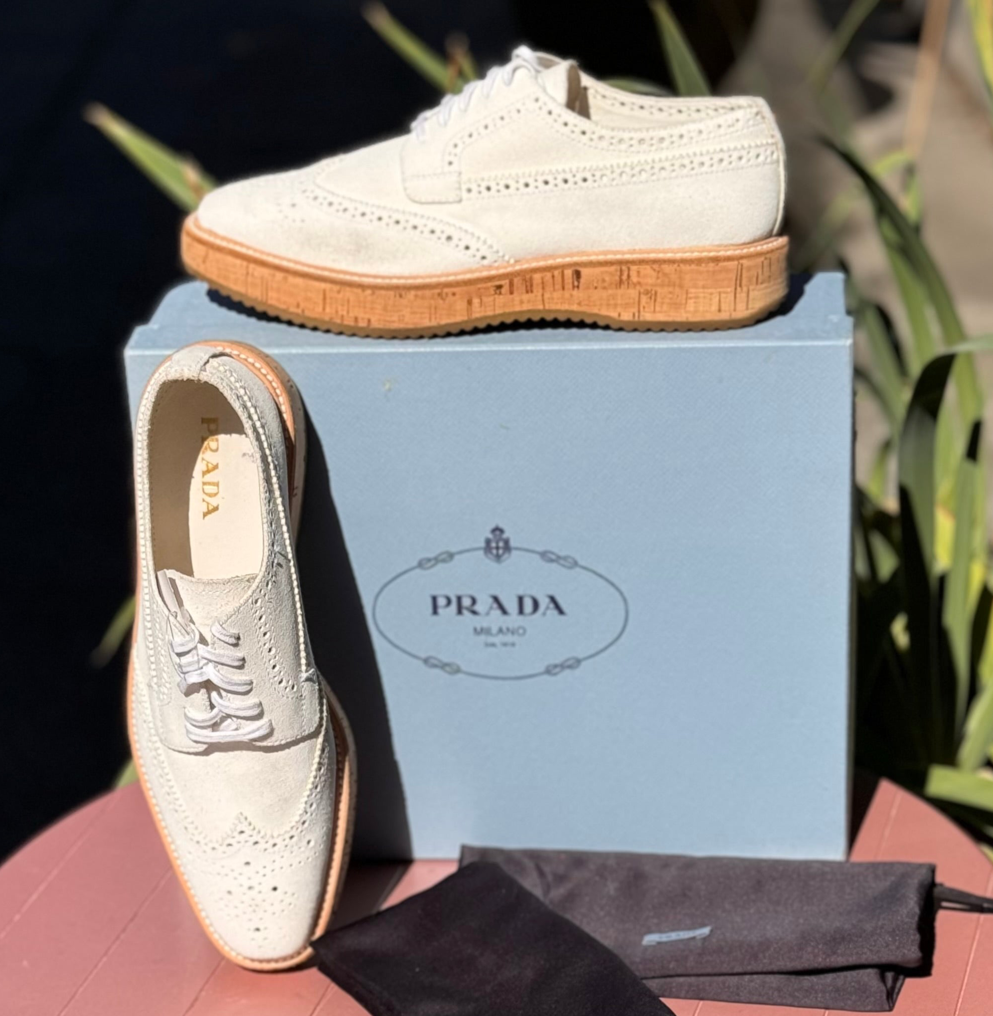 PRADA White Lasercut Accents Oxford Lace Up Shoes Sz. 39 / 9