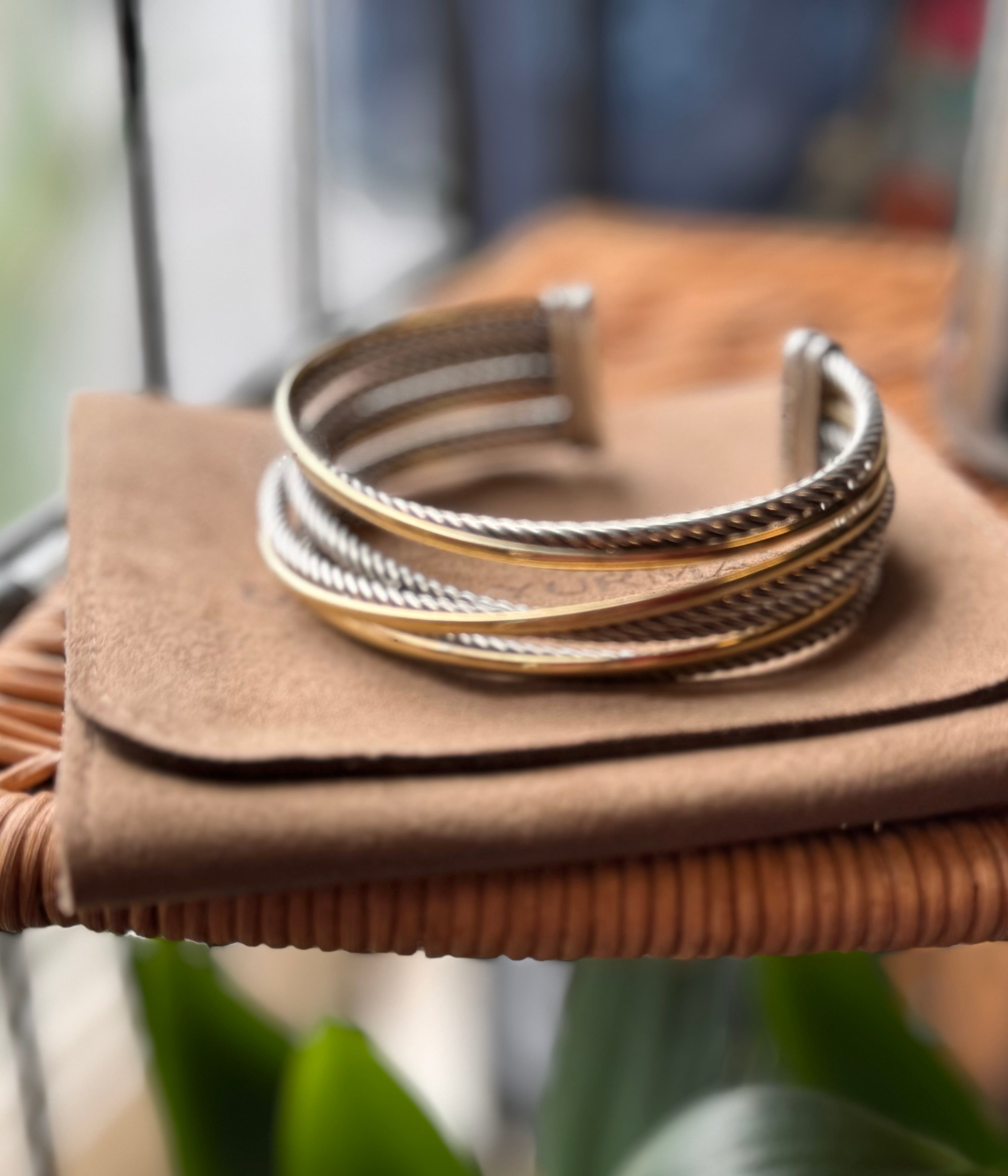 SOLD! DAVID YURMAN 18K Y. Gold & Sterling Two-Tone Crossover Cuff