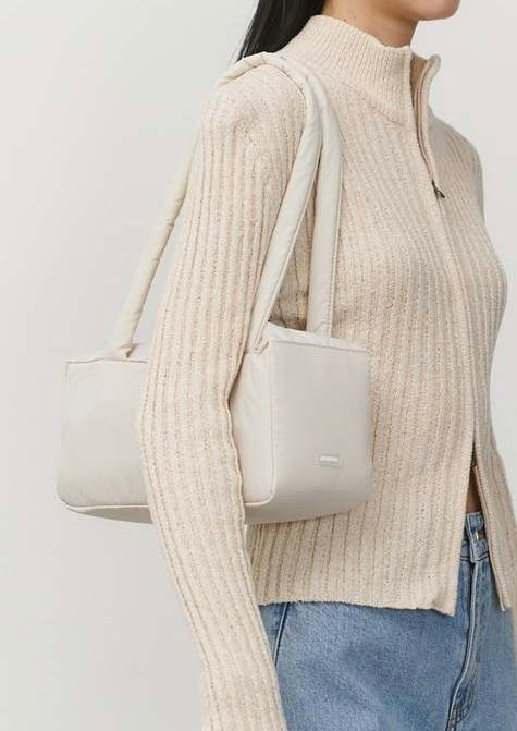AMOMENTO Cream Nylon Padded Square Shoulder Bag