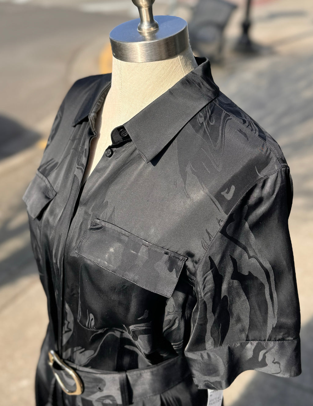 LAFAYETTE 148 Black Doha Belted Short Sleeve Dress - Medium