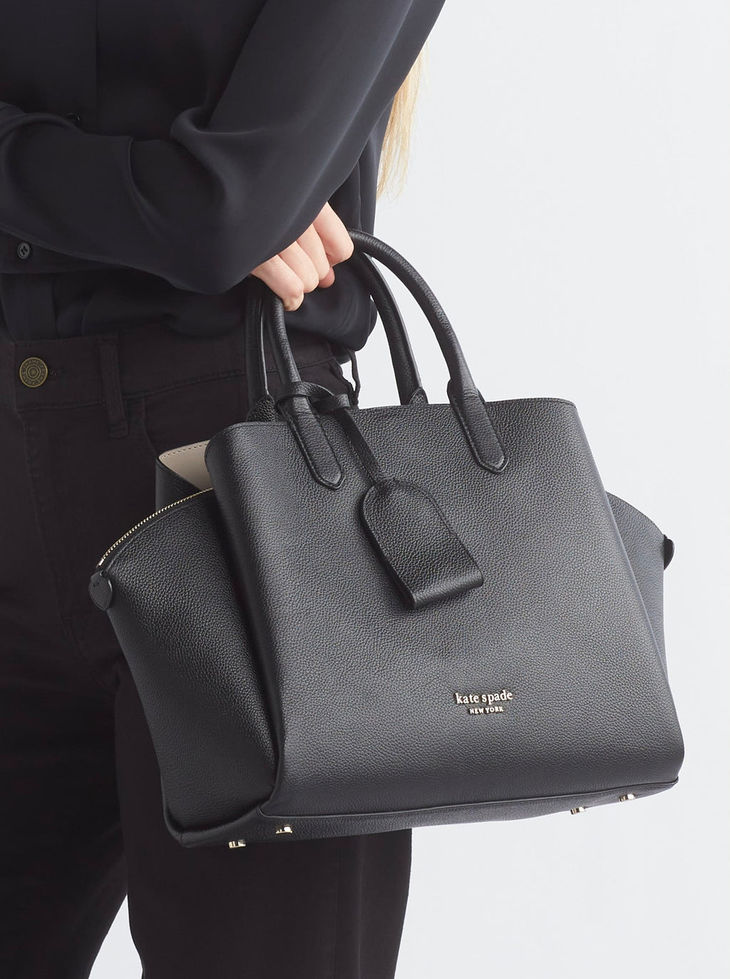 Kate Spade Black Grain Leather Medium Avenue Satchel New!