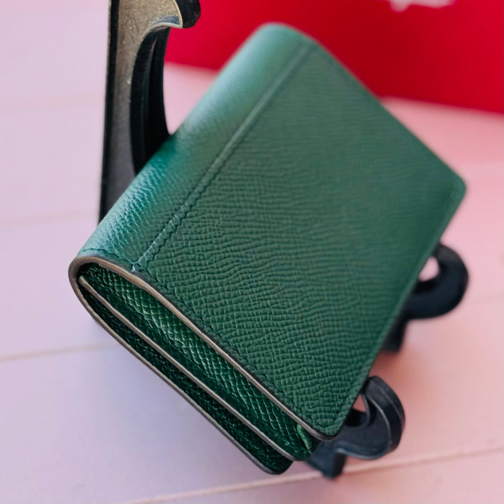 Salvatore Ferragamo Green Leather Double Gancini Mini Wallet